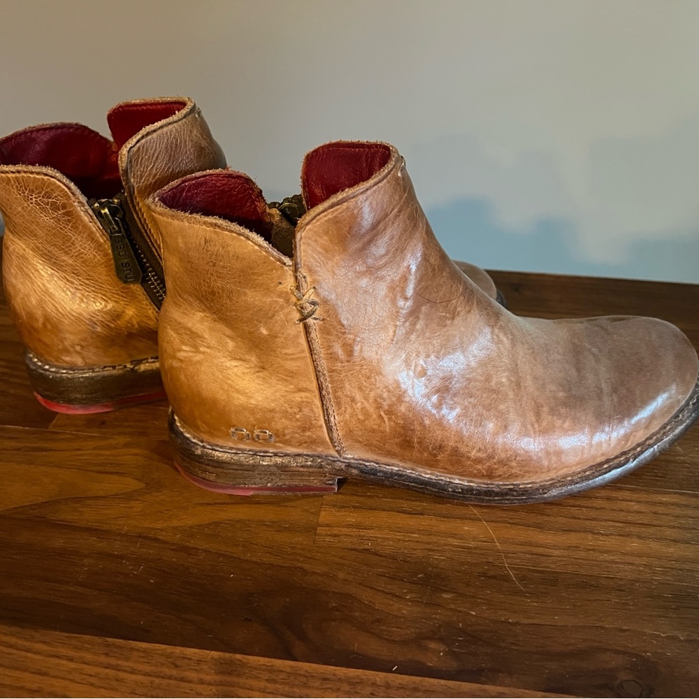 Brown Leather Ankle Boots with Red Lining